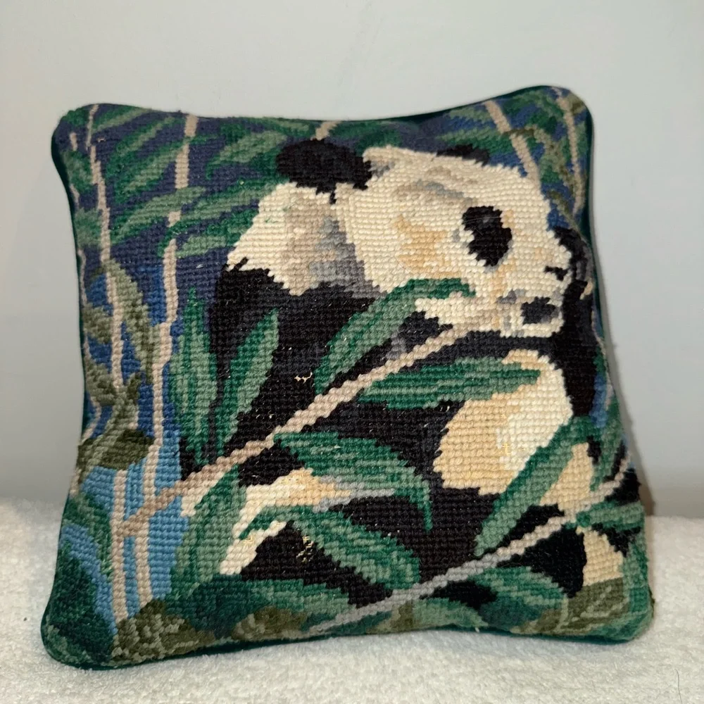 Panda Needlepoint Throw Pillow
